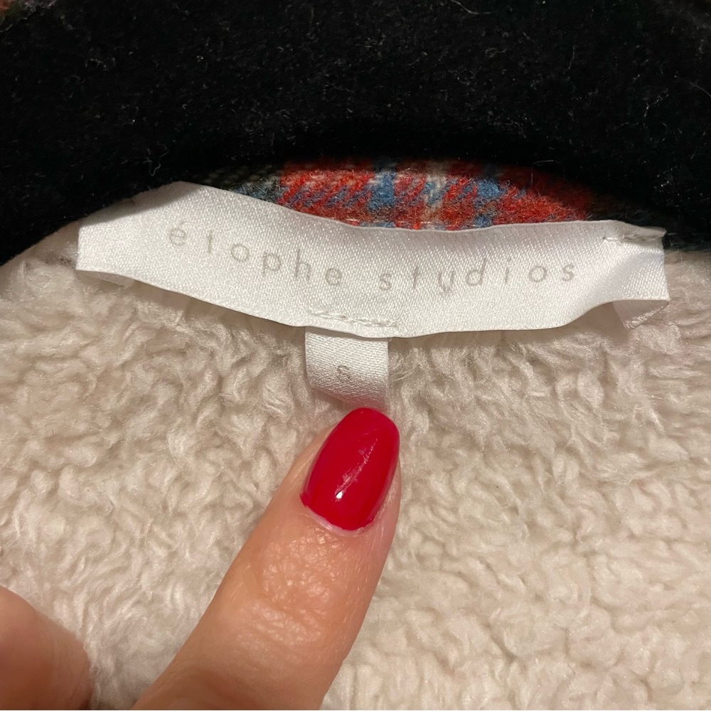 Entrophe Studios Plaid Sherpa Lined Bomber Jacket in Red, Blue and Cream - Picture 4 of 6